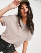 Asos Design Boxy Crop T-shirt With Snap Front In Mink-pink