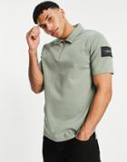 Jameson Carter Matt Zip Polo Shirt In Sage Green