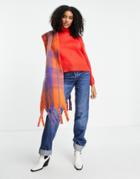 River Island Bold Varsity Check Knit Scarf In Orange