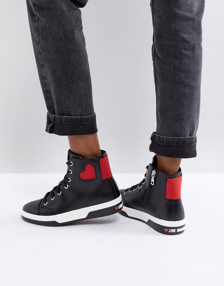 Love Moschino Red Heart Hi Top Sneaker - Black