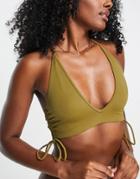 Weekday Cave Cut Out Bikini Top In Khaki-green