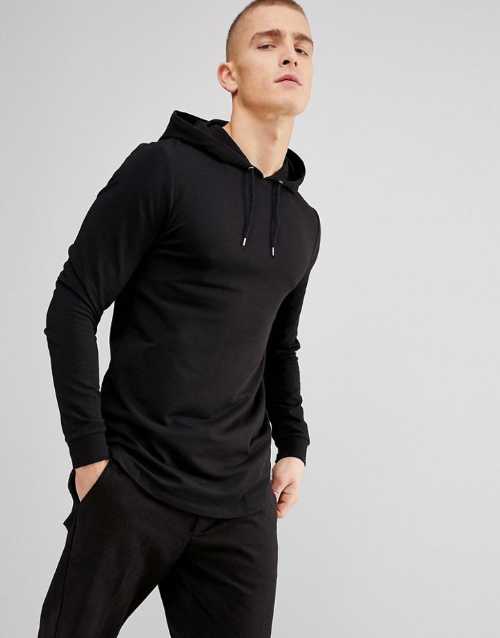 Asos Longline Muscle Fit Hoodie - Black