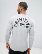 Primitive Skateboarding Long Sleeve T-shirt With Pennant Back Print In Gray - Gray