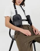 Asos Design Faux Leather Chest Harness Bag In Black Croc Emboss
