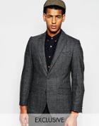 Feraud Premium 60% Wool Herringbone Overcheck Blazer - Gray