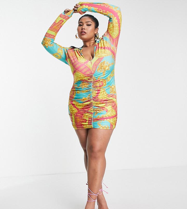 Public Desire Curve Scarf Print Mini Dress-multi