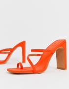 Asos Design Heckle Toe Loop Barely There Block Heeled Sandals In Neon Orange - Orange
