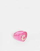 Asos Design Plastic Ring With C Initial-pink
