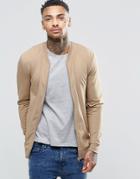Asos Muscle Fit Jersey Bomber Jacket In Beige - Sand Dune