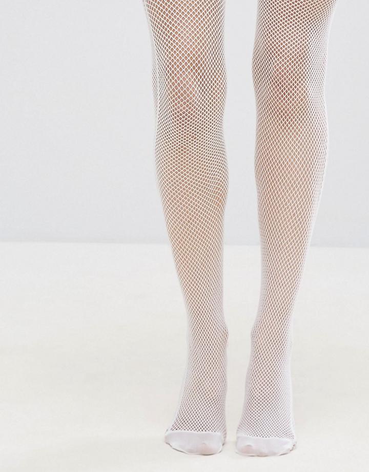 Asos Fishnet Side Stripe Tights In White - White