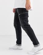 Asos Design Slim Jeans With Cargo Pockets In Washed Black