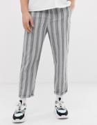 Asos Design Relaxed Pants In Gray Linen Mix Stripe - Gray