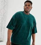 Asos Design Plus Oversized T-shirt With Half Sleeve In Ribbed Velour In Green - Green