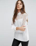 Vila High Neck Lace Blouse - Cream