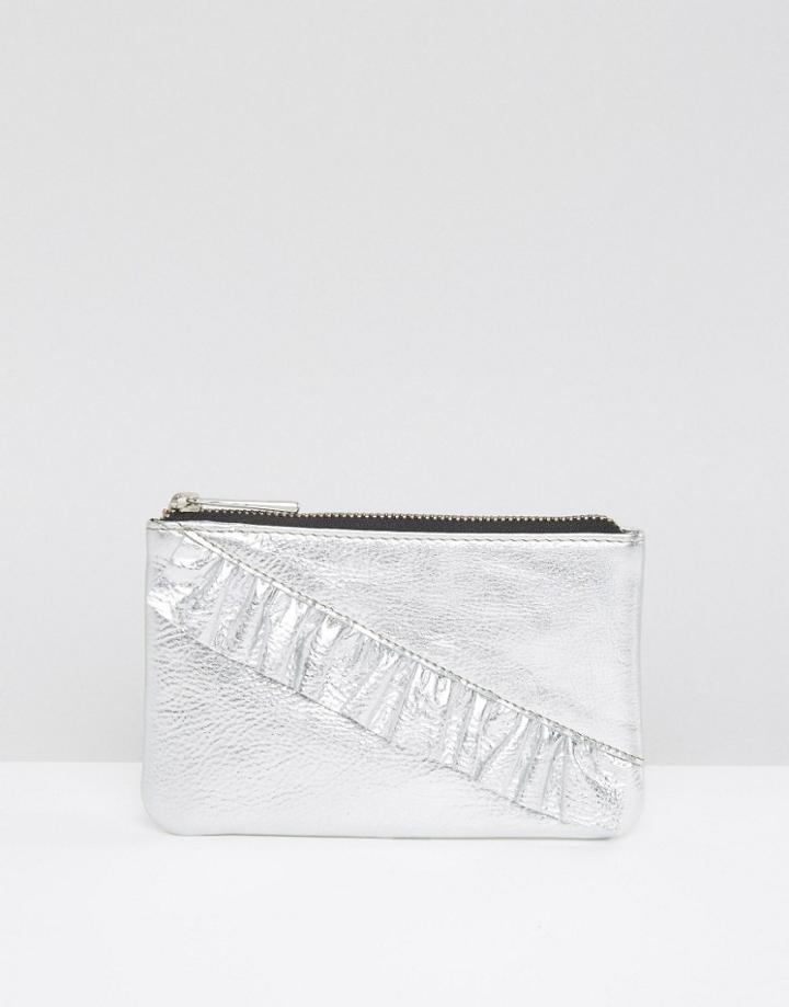 Asos Metallic Leather Ruffle Purse - Silver