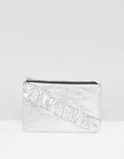 Asos Metallic Leather Ruffle Purse - Silver