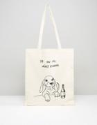 Asos Tote Bag With Wurst Behaviour Print - Cream