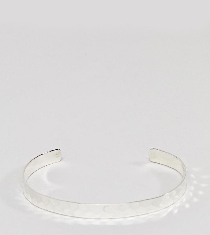 Designb Cuff Hammered Bangle In Sterling Silver Exclusive To Asos - Silver