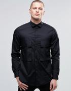 Asos Oversized Shirt In Black With Drop Pocket And Long Sleeves - Black