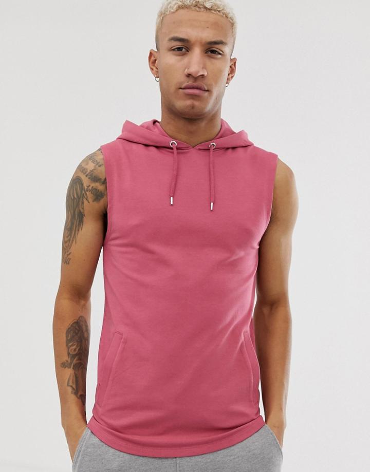 Asos Design Sleeveless Muscle Hoodie In Pink - Pink