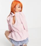 New Look Petite Tie Back Peplum Blouse In Pink