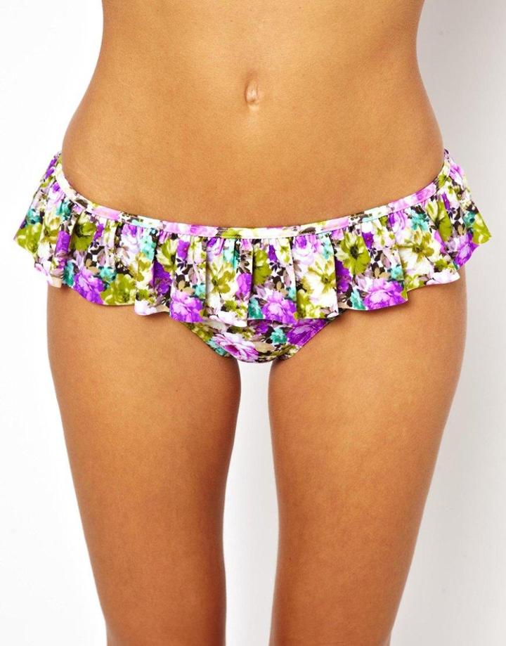Asos Violet Floral Ruffle Bikini Pant