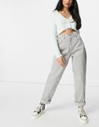 Asos Design High Rise 'slouchy' Mom Jeans In Gray-grey