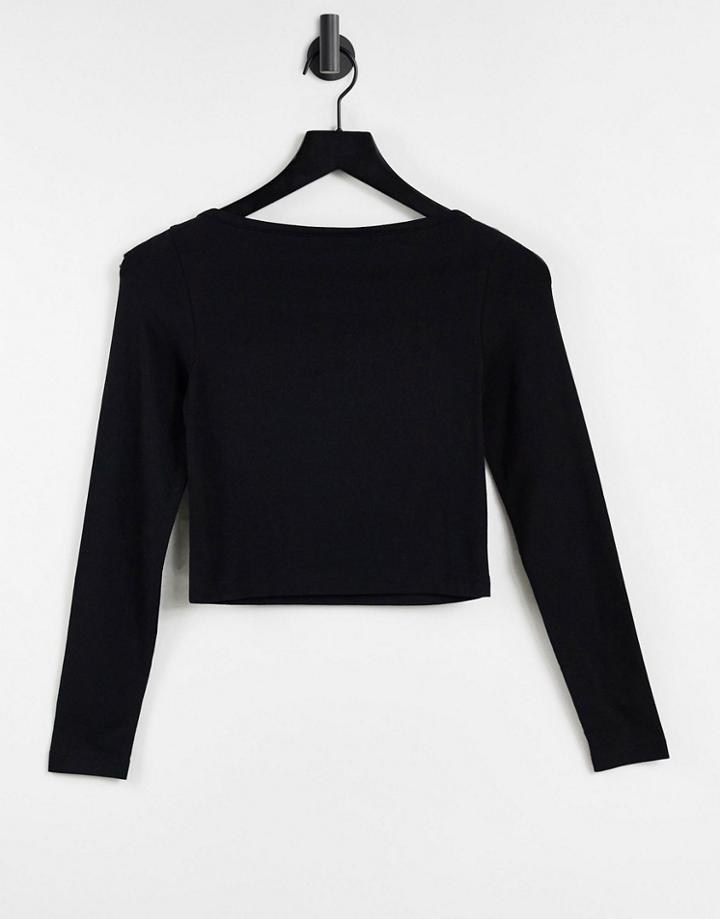Asos Design Long Sleeve Top With Slash Neck In Black