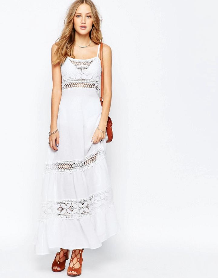 Gypsy 05 Crochet Spagetti Strap Maxi Dress - Ajara Ivory