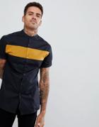 Asos Design Skinny Cut And Sew Shirt In Mustard With Black Panel - Yellow