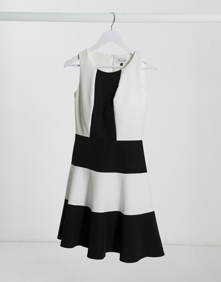 Closet Paneled Skater Dress In Color Block-black