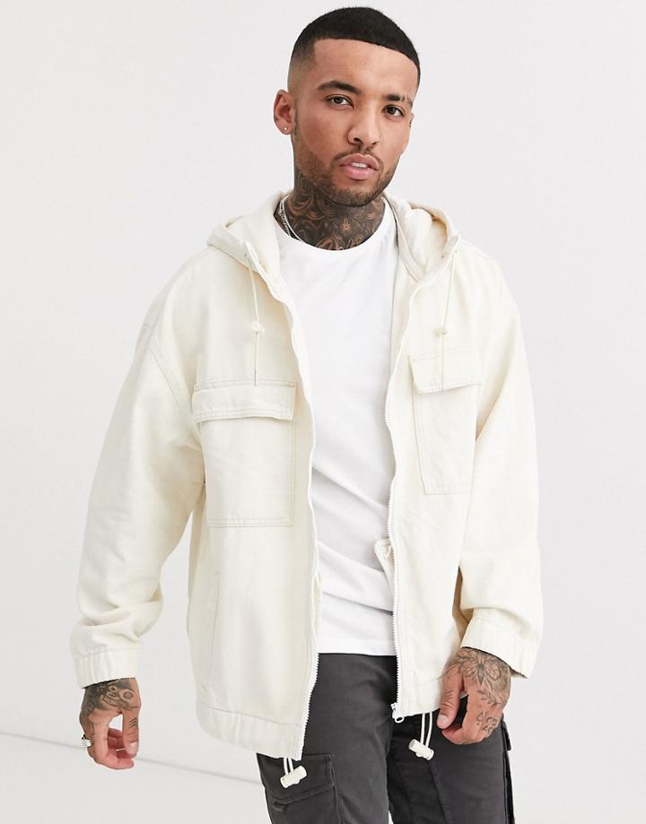 Bershka Zip Through Denim Windbreaker Jacket In Stone