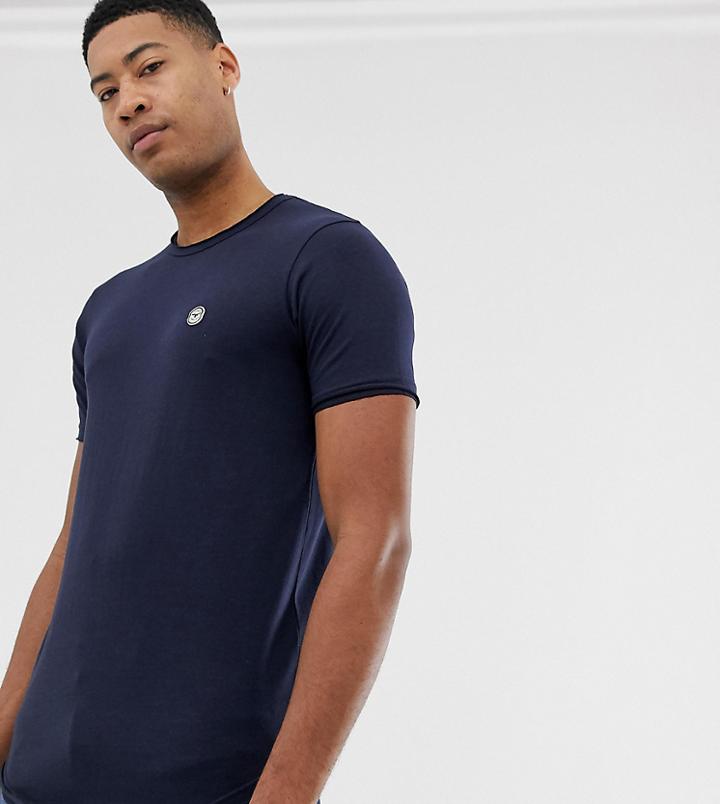 Le Breve Tall Raw Edge Longline T-shirt-navy