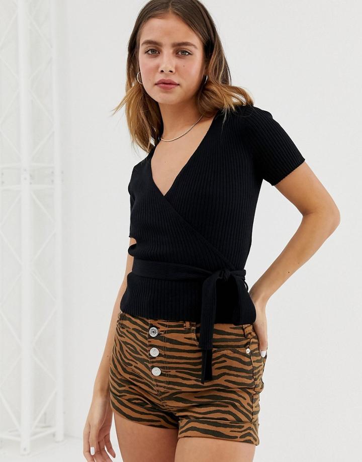 Bershka Cropped Ballet Cardigan In Black - Black