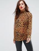 Asos Fuller Bust Animal Print High Neck Blouse - Multi