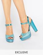Terry De Havilland Coco Blue Glitter Platform Heeled Sandals - Blue