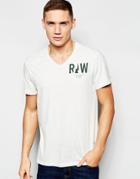 G-star T-shirt Brickal Vneck Raw Logo In White Heather - Milk Htr