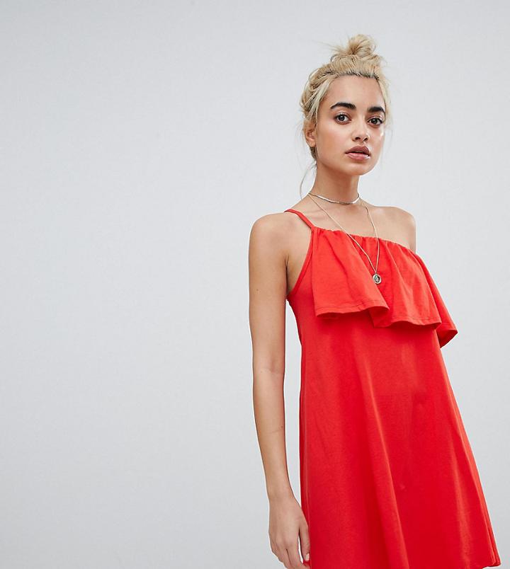 Asos Design Petite One Shoulder Sundress With Ruffle - Red