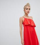 Asos Design Petite One Shoulder Sundress With Ruffle - Red