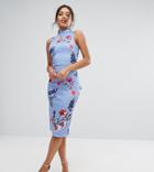 True Violet High Neck Pencil Dress With Mandarin Collar And Bow Back