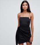 Asos Tall Strappy Mini Dress With Wrap Skirt - Black