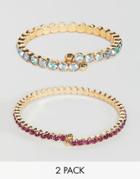 Asos Design Pack Of 2 Bracelets With Colored Crystals In Gold - Gold