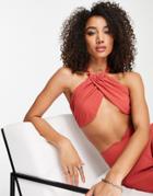 Public Desire Wrap Halter Top With Chain In Orange - Part Of A Set