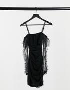 Naanaa Stripe Mesh Body-conscious Dress In Black