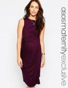 Asos Maternity Asymmetric Body-conscious Dress With Ruched Panels - Purple