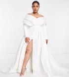 Asos Edition Curve Lola Satin Structured Off Shoulder Wedding Dress With Full Skirt-white