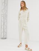 Asos Design Relaxed Jumpsuit With Gold Button Trims-cream