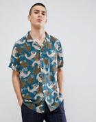 New Look Regular Fit Shirt With Floral Fish Print In Turquoise - Blue