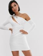 Asos Design Slash Front Velvet Long Sleeve Mini Dress - White