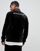 Sixth June Track Jacket In Black Velour With Logo Back Print